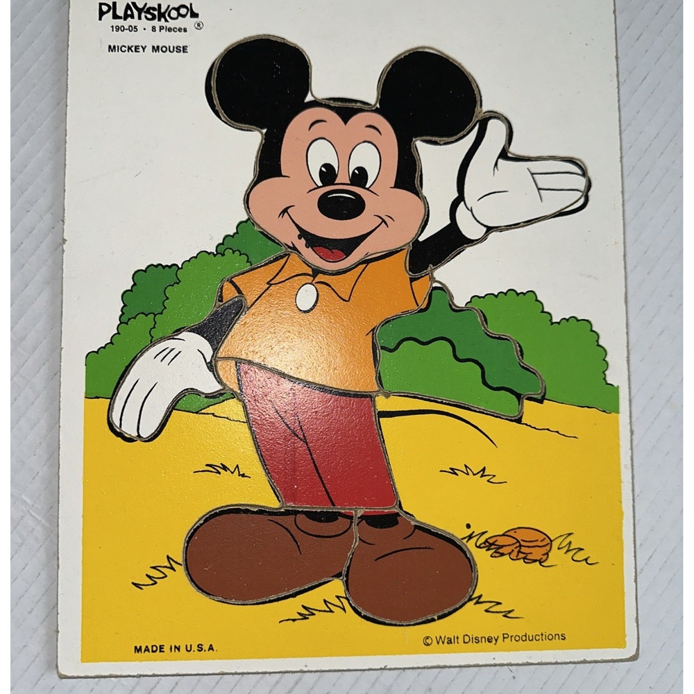 Vintage Walt Disney WOOD Puzzle PLAYSKOOL Mickey Mouse 190-05 8‎ pieces